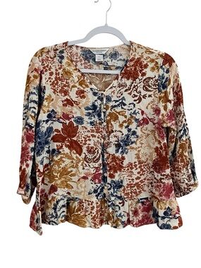 🌺 Christopher & Banks Petite Floral Peplum Blouse (Petite Small) Boho Rayon Top